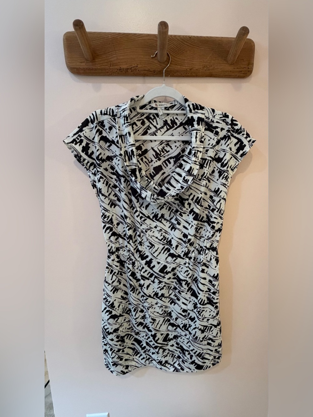 BCBGeneration Black & White Printed Cowl Neck Dress - M